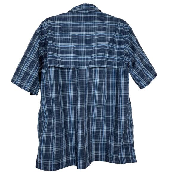 L.L. Bean Blue Plaid Button Down Short Sleeve Collared Mesh Vented Top-Medium - Picture 2 of 6
